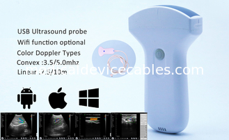 Ponta de prova sem fio convexa Handheld Doppler médico do ultrassom de USB 3.5-5 megahertz para Adroid