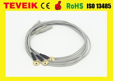 Waterproof o cabo do EEG do eléctrodo do cobre chapeado do ouro de 1 medidor com o soquete do RUÍDO 1,5